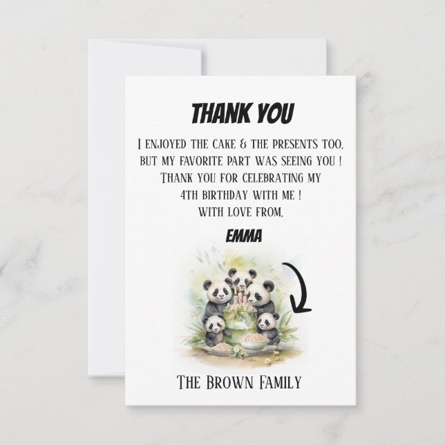 Tarjeta De Agradecimiento 2 Padres 3 Niños - Cumpleaños Familiar Acuarela   (Anverso)