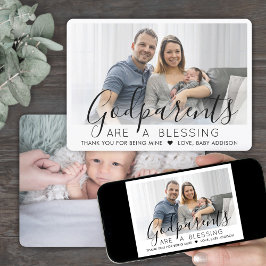 Tarjeta De Agradecimiento 2 Padrinos fotográficos Bautismo moderno o cristia