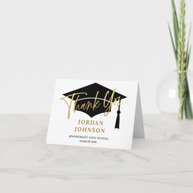 Tarjeta De Agradecimiento 2 PHOTO Modern Simple Minimalist Golden Graduation (Anverso)