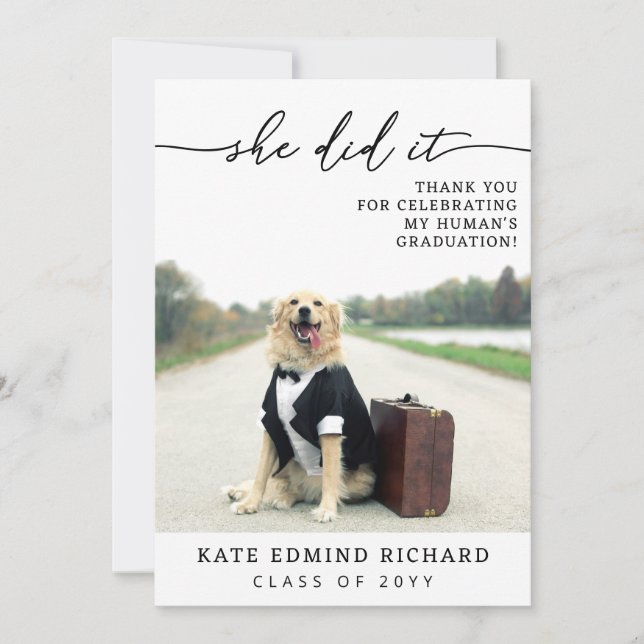 Tarjeta De Agradecimiento 2 Photo Script Heart Dog Graduation   (Anverso)