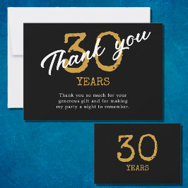 Tarjeta De Agradecimiento 30.º Cumpleaños Retro Negro Y Oro