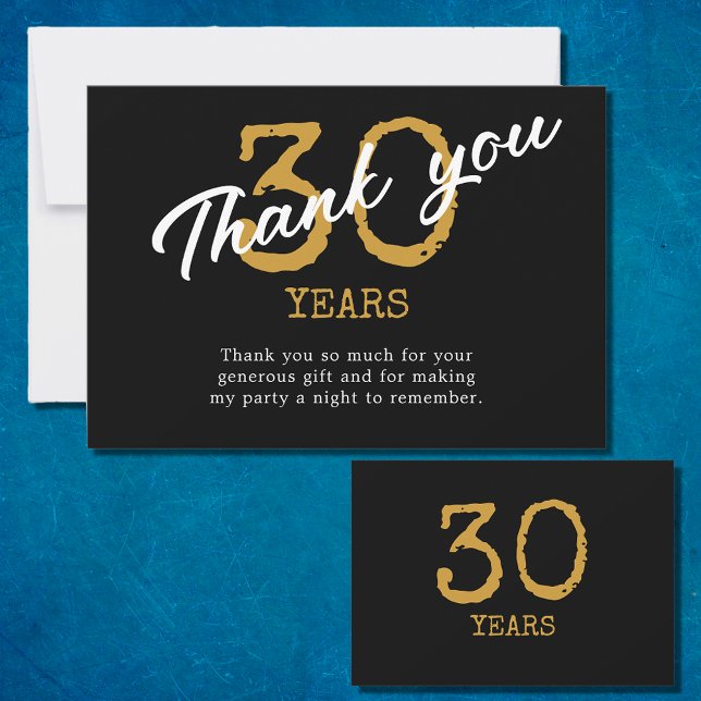 Tarjeta De Agradecimiento 30.º Cumpleaños Retro Negro Y Oro (30th Birthday Retro Black And Gold Thank You Card
)