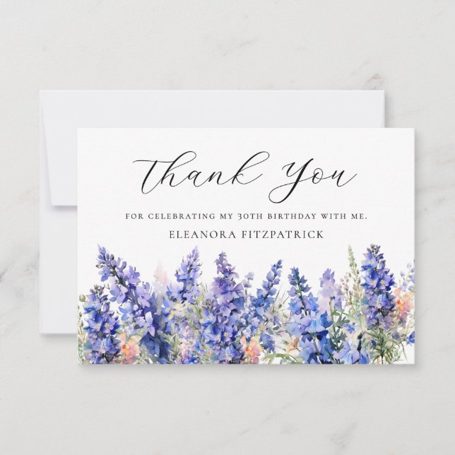 Tarjeta De Agradecimiento 30 Aniversario Azul Julio Personalizado de Flores (Anverso)