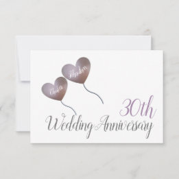 Tarjeta De Agradecimiento 30 aniversario de bodas de perla corazón morado 