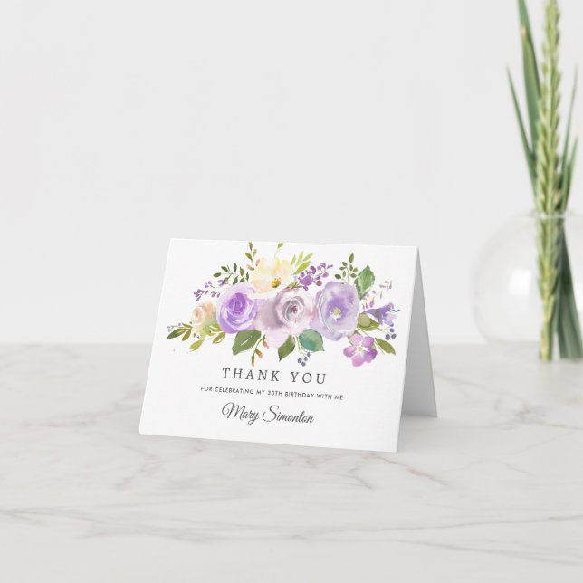 Tarjeta De Agradecimiento 30th Birthday Pretty Purple Rose Floral (Anverso)