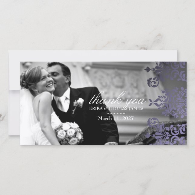 Tarjeta De Agradecimiento 311 Dashing Damask Hydrangea Purple Gracias (Anverso)