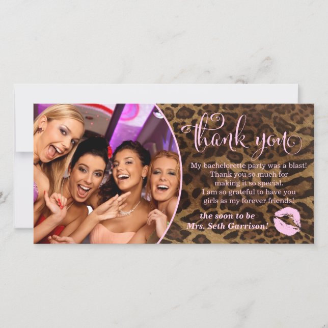 Tarjeta De Agradecimiento 311 Leopard Bachelorette Party Gracias (Anverso)