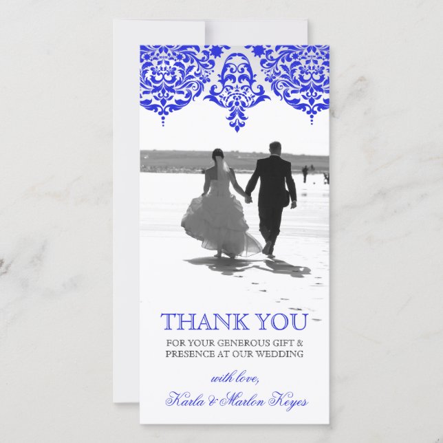 Tarjeta De Agradecimiento 311 Mon Cherie Damask El Nuevo Azul (Anverso)