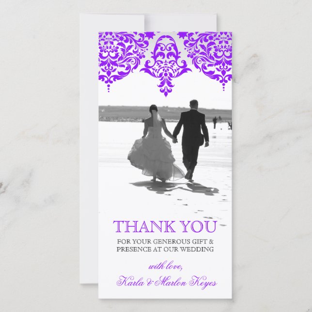 Tarjeta De Agradecimiento 311 Mon Cherie Damask Fabulous Purple (Anverso)