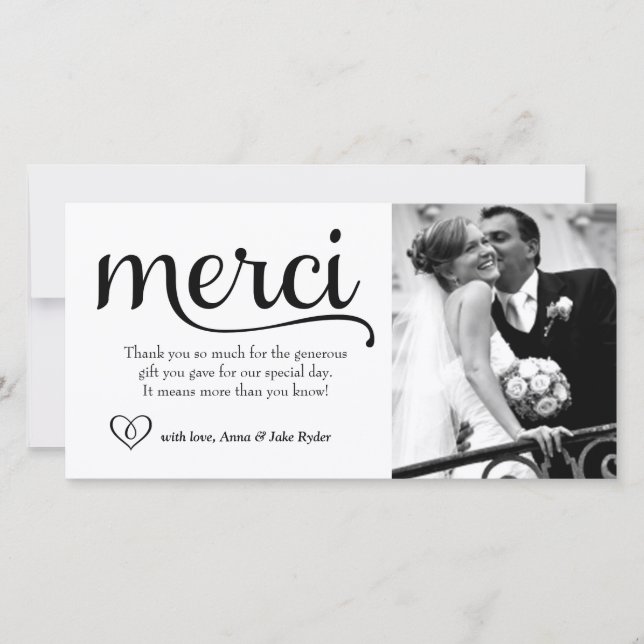 Tarjeta De Agradecimiento 311 Ornate Merci Photo Card with Heart (Anverso)