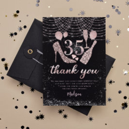 Tarjeta De Agradecimiento 35.º Rosa de oro y Purpurina negro