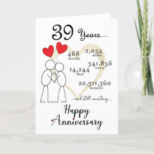 Tarjeta De Agradecimiento 39.º Aniversario Boda con globos cardíacos