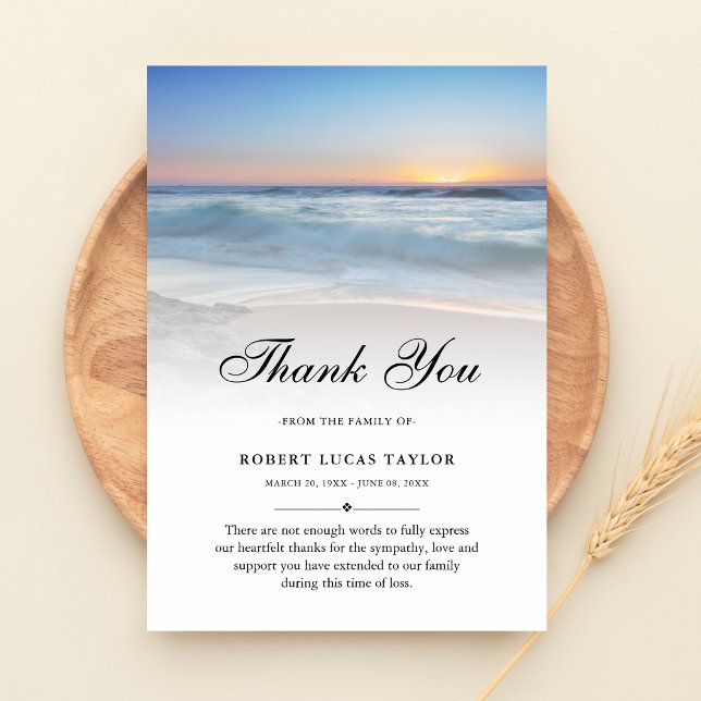 Tarjeta De Agradecimiento 3.5x5 Gracias Beach Ocean Funeral Fotografía Simpa (Beach Sympathy Thank You Card)