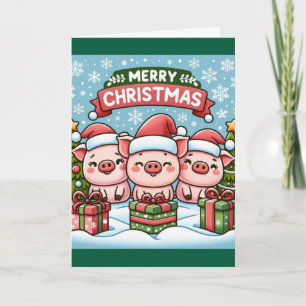 Tarjeta De Agradecimiento 3 Cerditos Que Desean Una Feliz Navidad