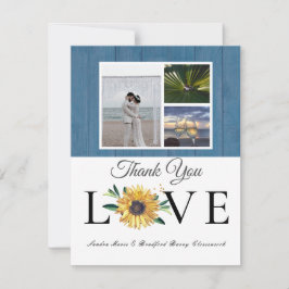 Tarjeta De Agradecimiento 3 Collage de fotos Girasol Polvoriento Azul Madera