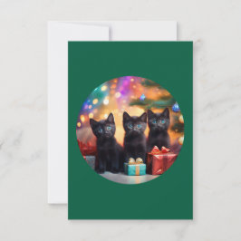 Tarjeta De Agradecimiento 3 escena de Navidades de gatitos negros de ojos az