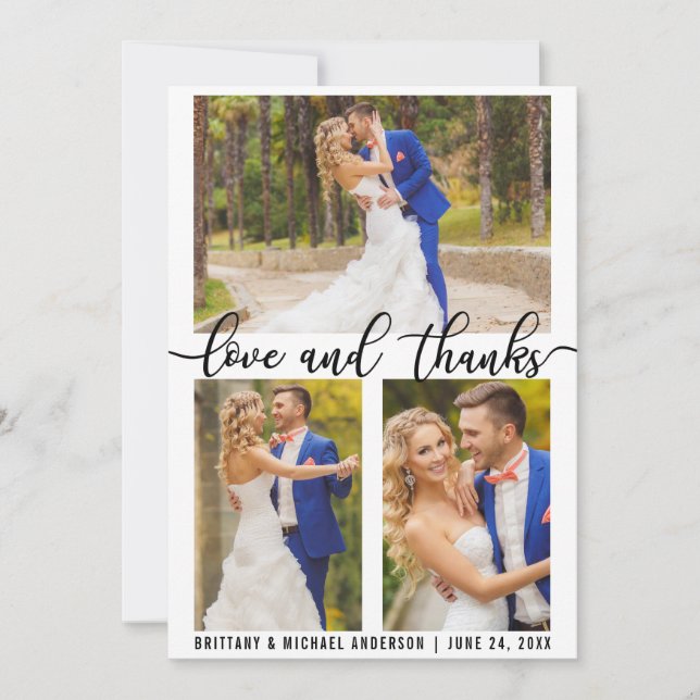 Tarjeta De Agradecimiento 3 Foto Boda Moderno de Amor y Gracias (Anverso)