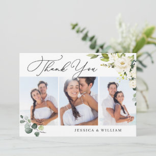 Tarjeta De Agradecimiento 3 FOTO Elegante Eucalipto Floral de rosas blancas