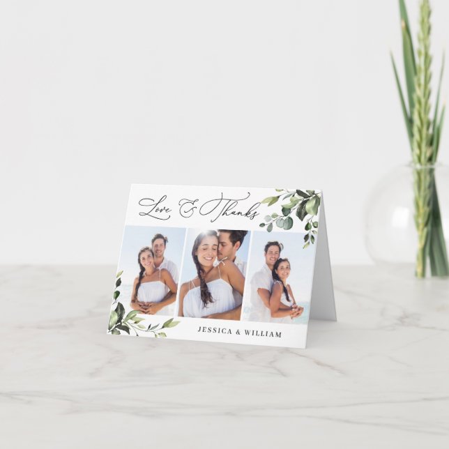 Tarjeta De Agradecimiento 3 FOTO Elegante Eucalyptus Acuarela Floral (Anverso)