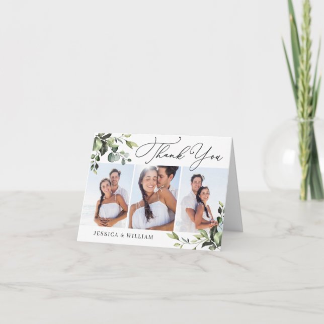 Tarjeta De Agradecimiento 3 FOTO Elegante Eucalyptus acuarela Floral QR (Anverso)