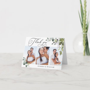 Tarjeta De Agradecimiento 3 FOTO Elegante Eucalyptus Greenery Boda