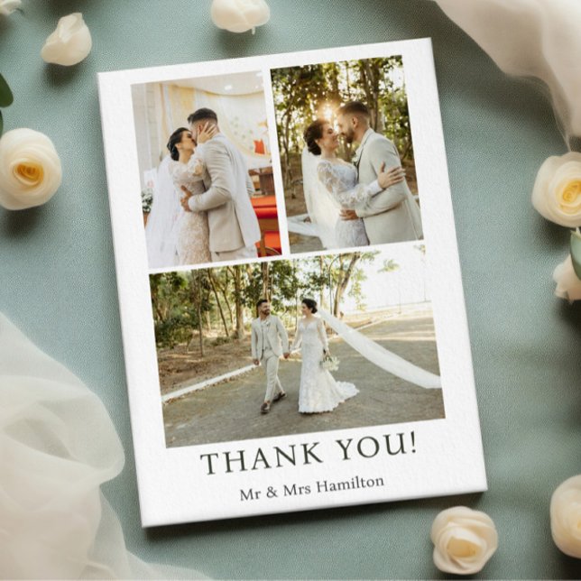 Tarjeta De Agradecimiento 3 fotografías Boda personalizado con mensaje (3 Photographs Personalized Wedding With Message Thank You Cards from Ricaso. Say Thanks in style.)
