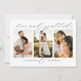 Tarjeta De Agradecimiento 3 fotos Elegante guión Amor y Gratitud Boda