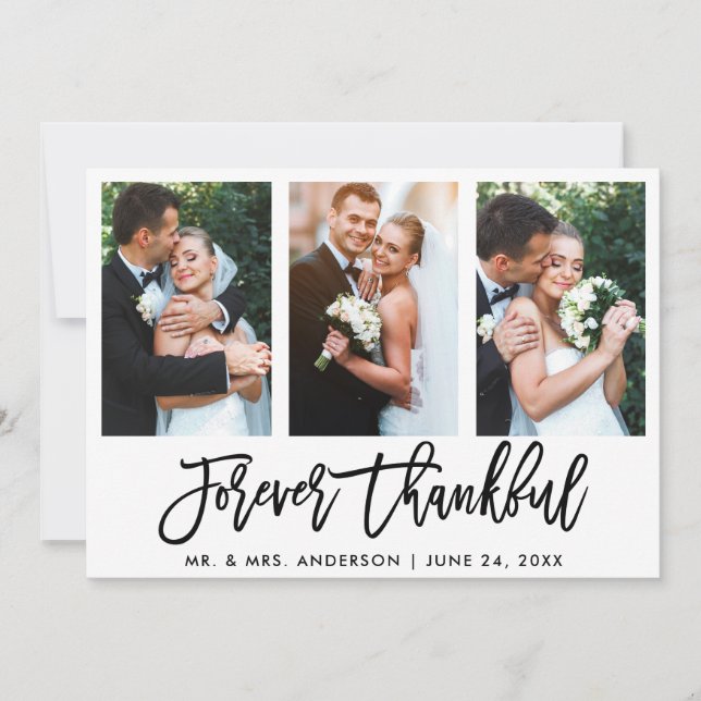 Tarjeta De Agradecimiento 3 Guión de pincel fotográfico para Boda agradecido (Anverso)
