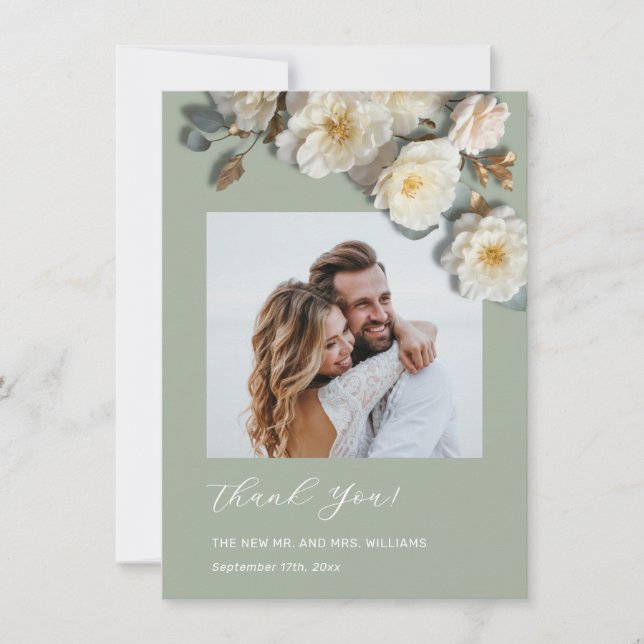 Tarjeta De Agradecimiento 3D Yellow White Roses (Anverso)