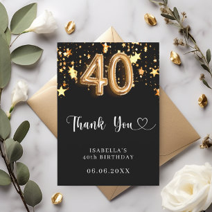 Tarjeta De Agradecimiento 40.º cumpleaños estrellas de oro negro