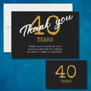 Tarjeta De Agradecimiento 40.º Cumpleaños Retro Negro Y Oro
