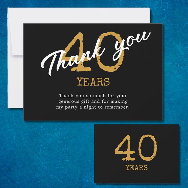 Tarjeta De Agradecimiento 40.º Cumpleaños Retro Negro Y Oro (40th Birthday Retro Black And Gold Thank You Card
)