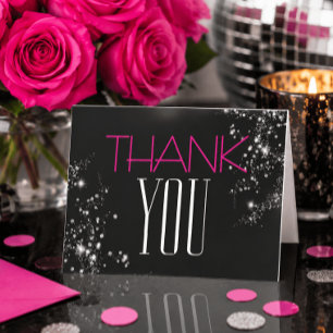 Tarjeta De Agradecimiento 40 y fabuloso Cumpleaños Negro Rosa Glam Brillante
