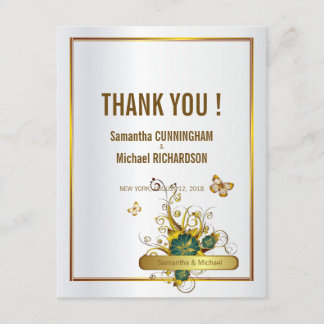 Tarjeta De Agradecimiento 4.25x 5.25 Mariposas de flores de lujo doradas