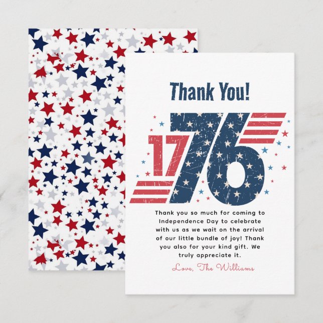 Tarjeta De Agradecimiento 4 de julio de 1776 Día de la Independencia (Anverso / Reverso)