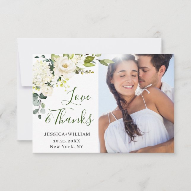 Tarjeta De Agradecimiento 4 FOTO Elegante Eucalipto Floral de rosas blancas (Anverso)