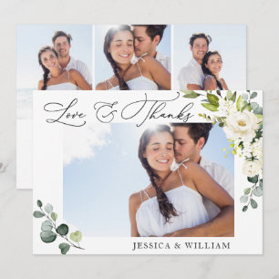 Tarjeta De Agradecimiento 4 FOTO Elegante Eucalipto Floral de rosas blancas