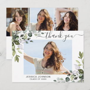Tarjeta De Agradecimiento 4 FOTO Elegante Eucalipto Graduación de la vegetac