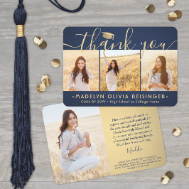 Tarjeta De Agradecimiento 4 Foto Nueva dirección Navy Graduación Azul y Oro