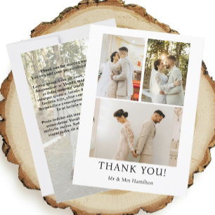 Tarjeta De Agradecimiento 4 fotografías Boda personalizado con mensaje