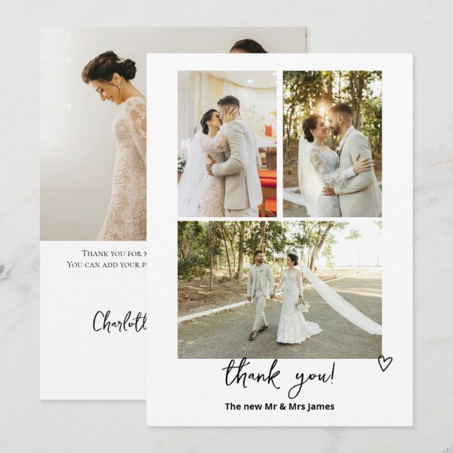 Tarjeta De Agradecimiento 4 fotografías de matrimonio personalizado (Anverso / Reverso)