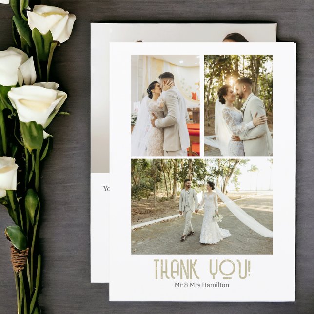 Tarjeta De Agradecimiento 4 fotografías de matrimonio personalizado (4 Photographs Personalized Wedding Thank You Card from Ricaso Elegant,  sophisticate & simple design)