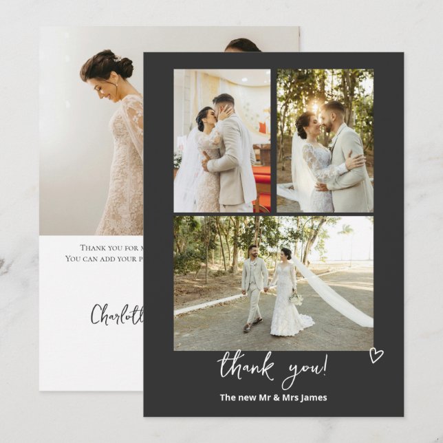 Tarjeta De Agradecimiento 4 fotografías de matrimonio personalizado (Anverso / Reverso)