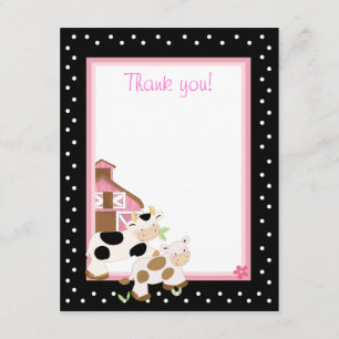 Tarjeta De Agradecimiento 4 x 5 Pink Farm Baby Moo Cow Mate Flat Gracias
