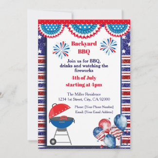 Tarjeta De Agradecimiento 4th Of July BBQ Invitation, Party In USA Invite