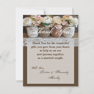 Tarjeta De Agradecimiento 4x5 FLAT Gracias a Card Mason Jars con Rosas