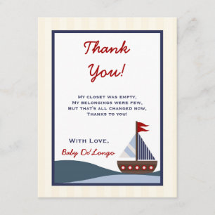 Tarjeta De Agradecimiento 4x5 FLAT Gracias Card Ahoy Mate Sailboat Whale