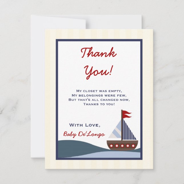 Tarjeta De Agradecimiento 4x5 FLAT Gracias Card Ahoy Mate Sailboat Whale (Anverso)