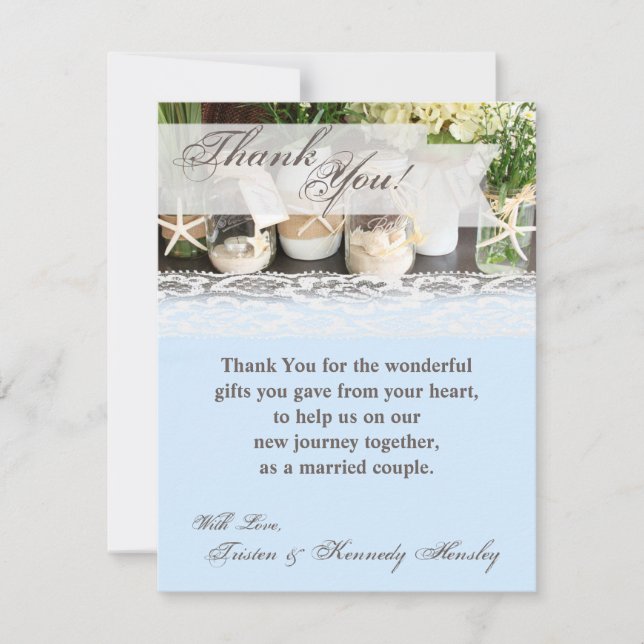 Tarjeta De Agradecimiento 4x5 FLAT Gracias Card Beach Sea Mason Jars Ocean (Anverso)