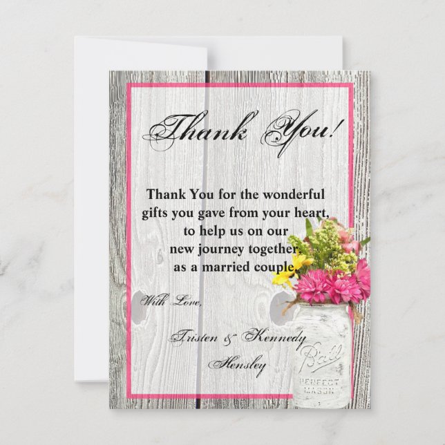 Tarjeta De Agradecimiento 4x5 FLAT Gracias Card Mason Jar con flores silvest (Anverso)